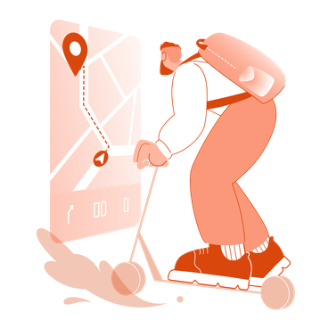 orange-man-on-kick-scooter-using-holographic-map-for-navigation